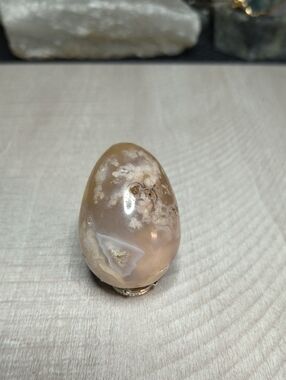 #59 Natural Flower Agate Egg Carving 1.93" Polished Crystal with UV & Druzy
